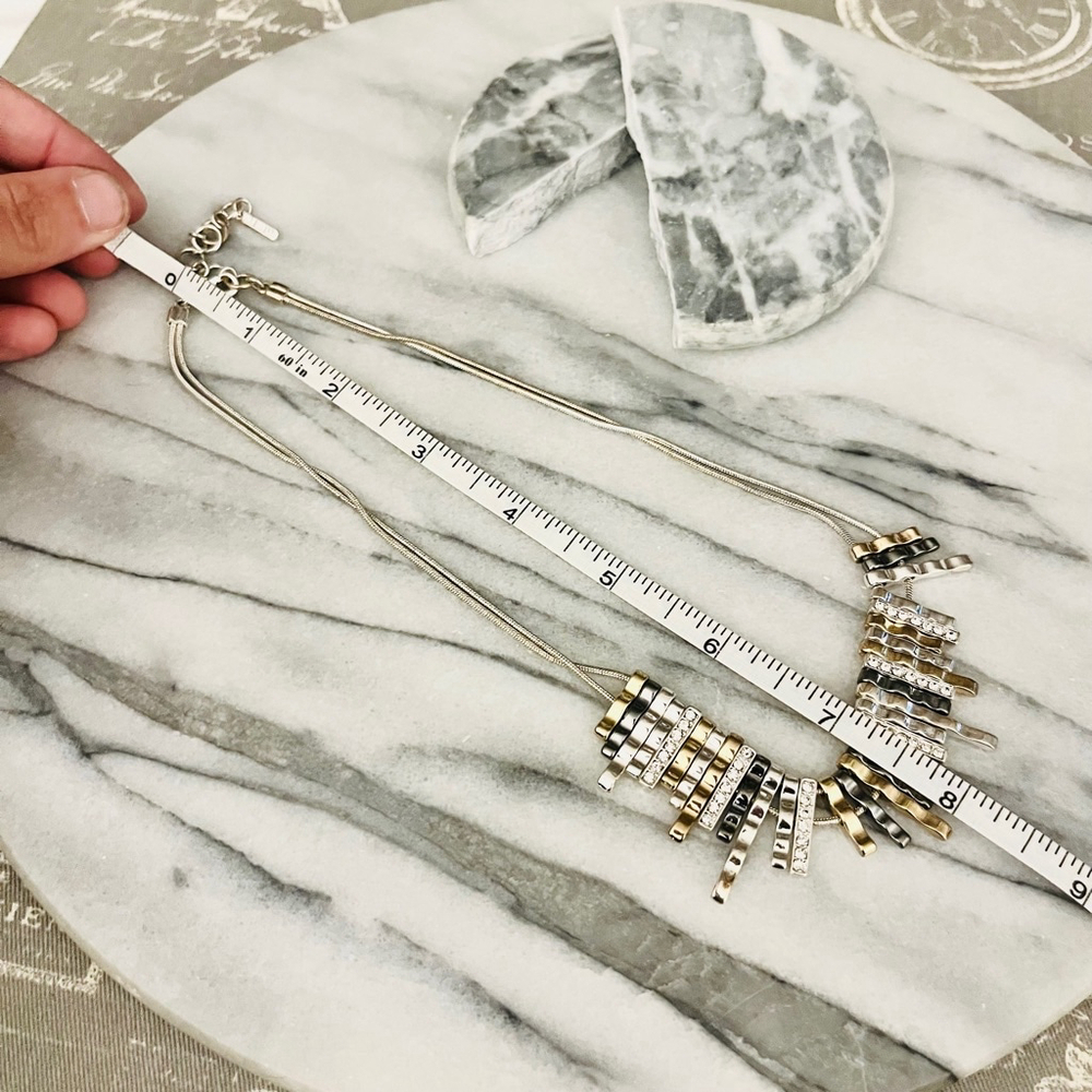 Nine West Mix Metal Statement Necklace Silver Gold Toned Pave Accent Edgy - Picture 7 of 7